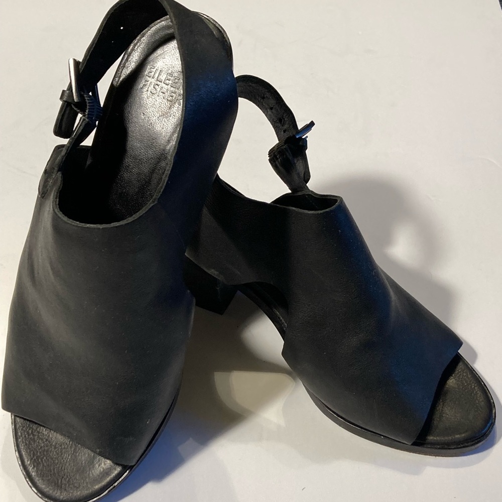 Eileen Fisher Black Leather Slingbacks, size 10